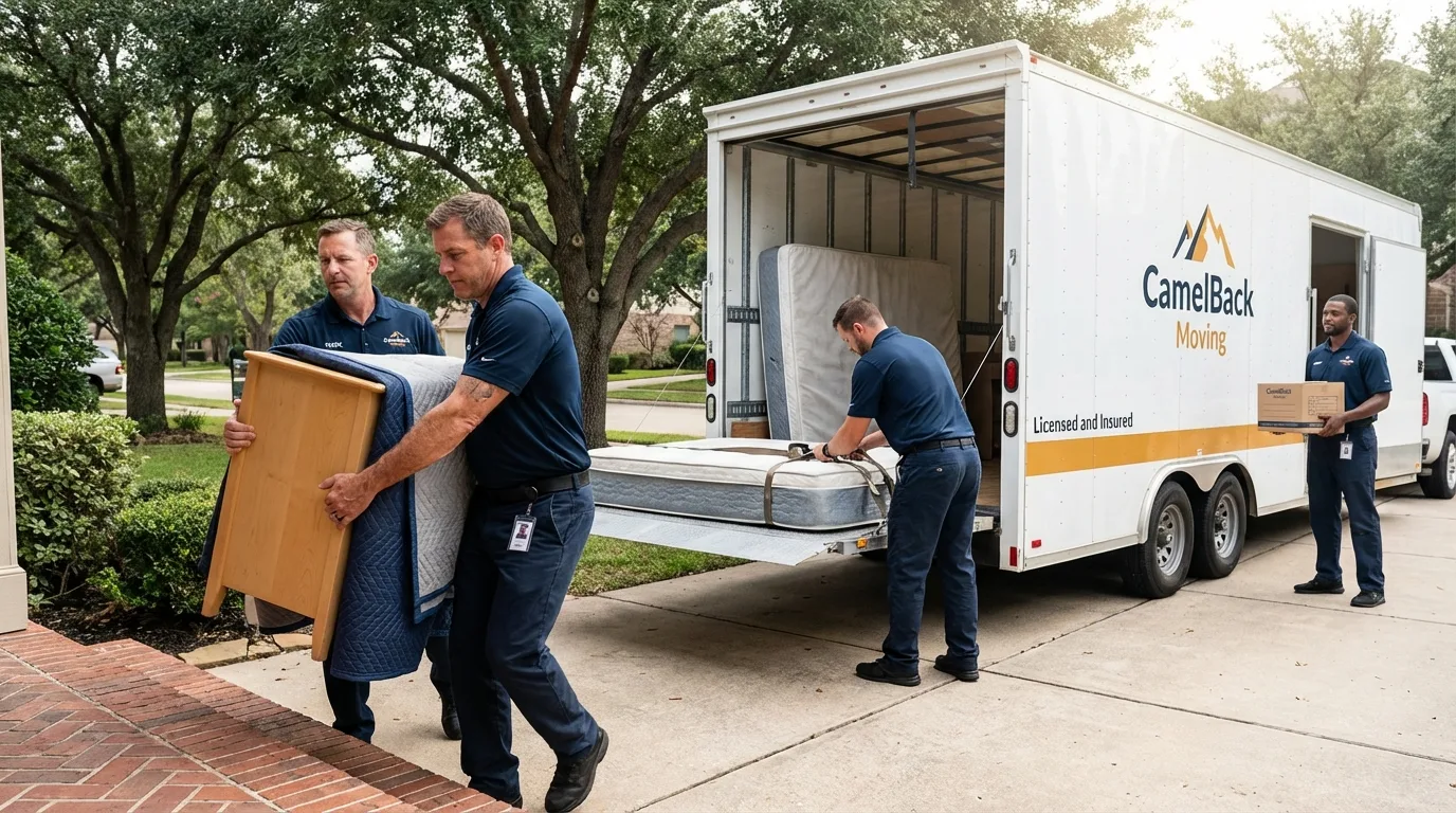 Crew loading residential truck for cross-state move from Bedford, PA
