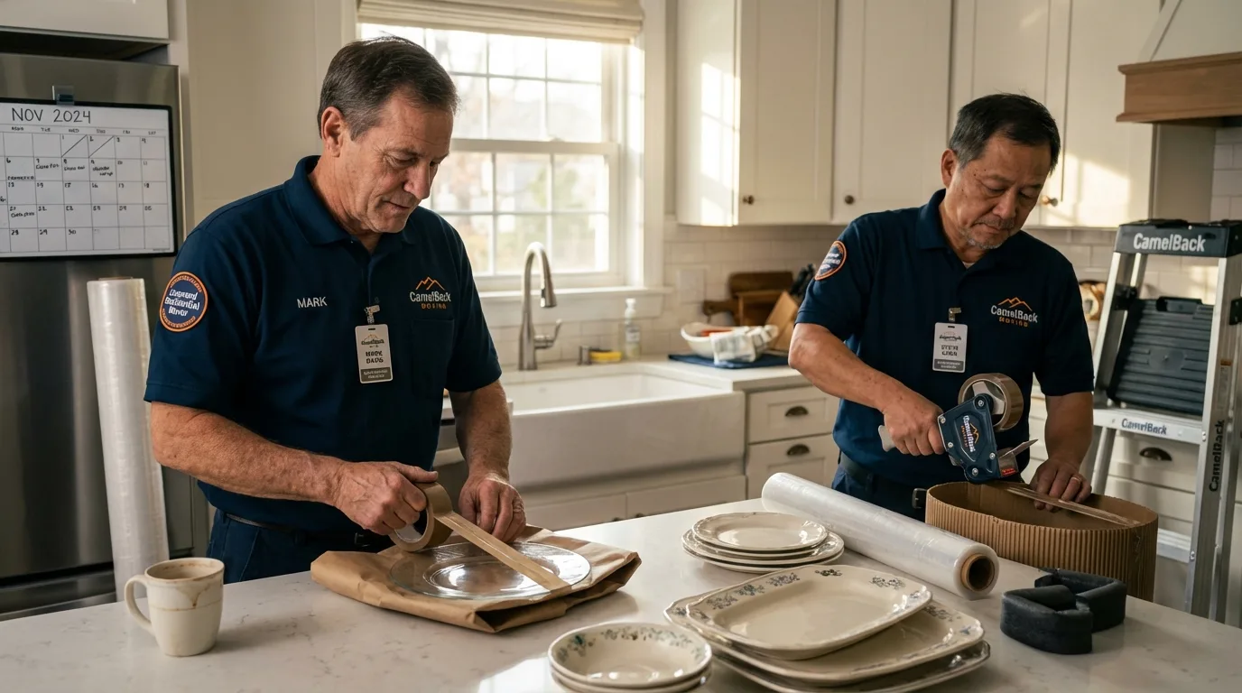 Professional crew packing kitchen dishware in Bedford, PA